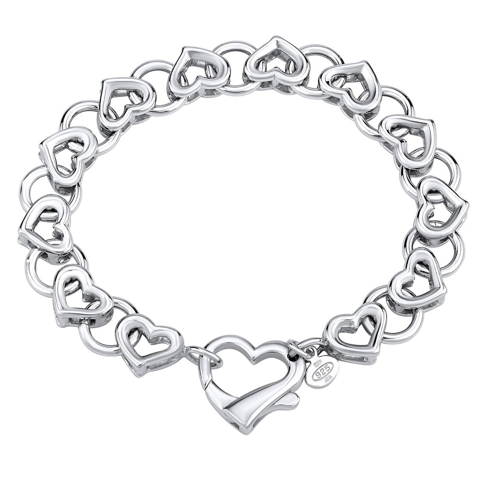 Luxusní stříbrný náramek LOVE se srdíčky