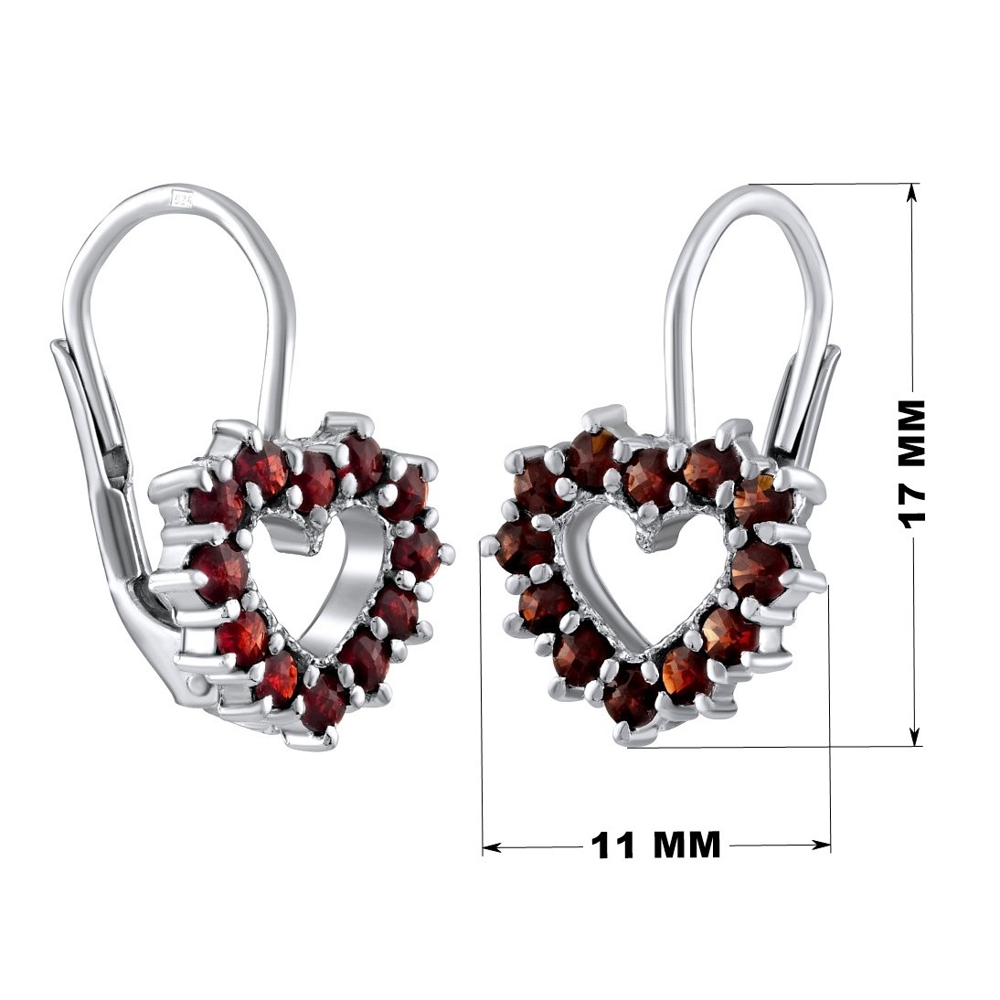 Srdíčkové stříbrné náušnice s pravými granáty