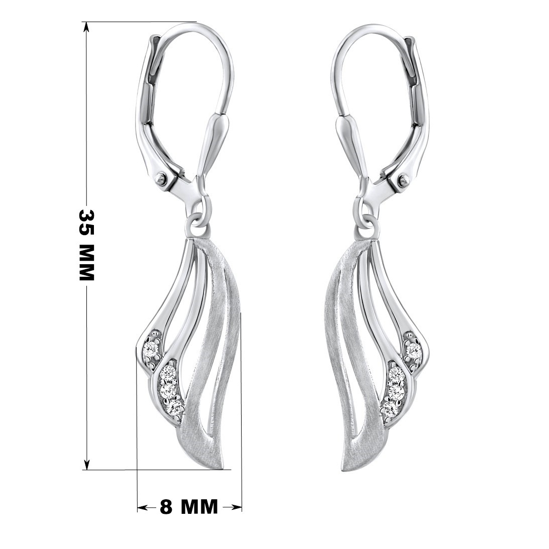 Stříbrné visací náušnice ZEPHYRA ve tvaru vlnek