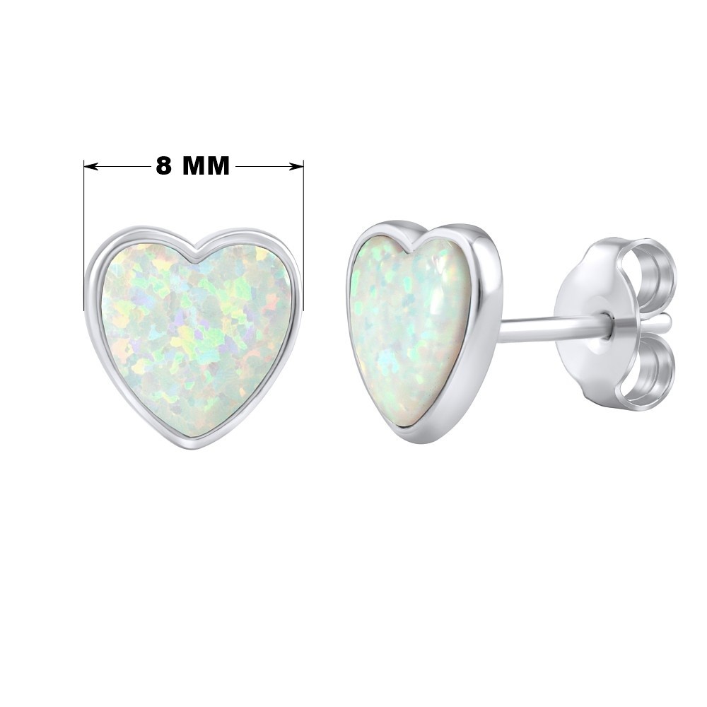 Stříbrné náušnice srdce pecky s bílým opálem