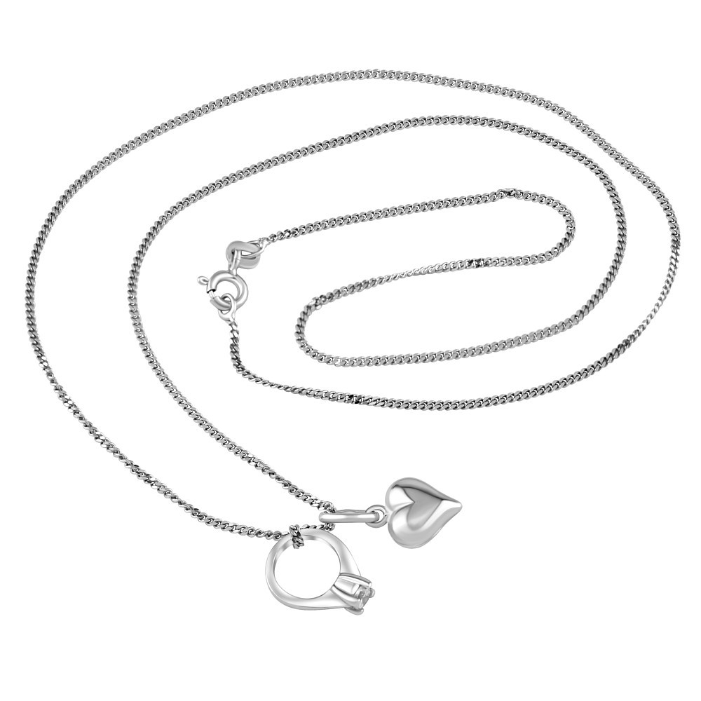 Stříbrný náhrdelník s přívěskem srdce a prstenu