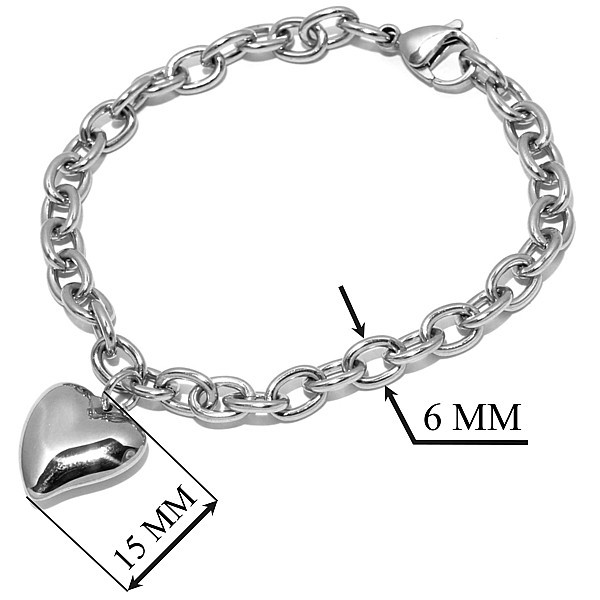 Moderní náramek srdce z chirugické oceli 7mm x 20cm KMMB27335