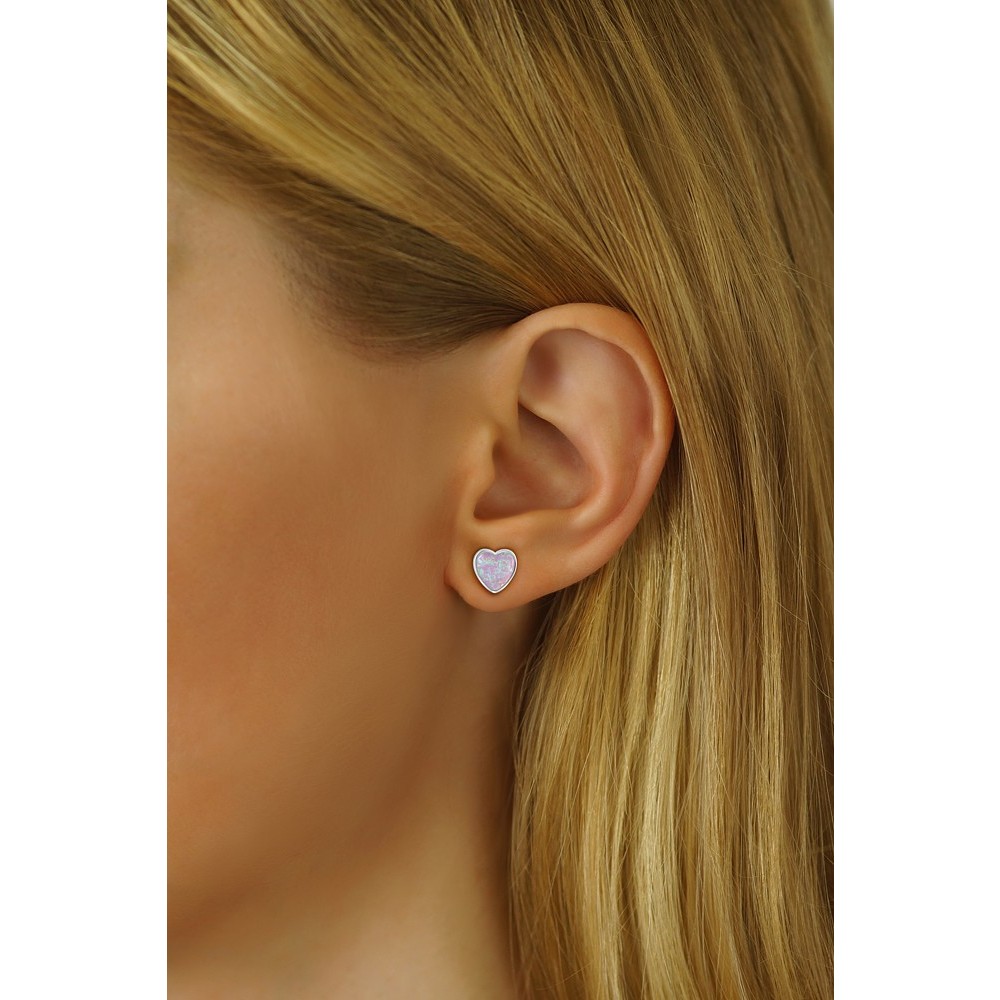 Stříbrné náušnice srdce pecky s růžovým opálem LPS0857P 