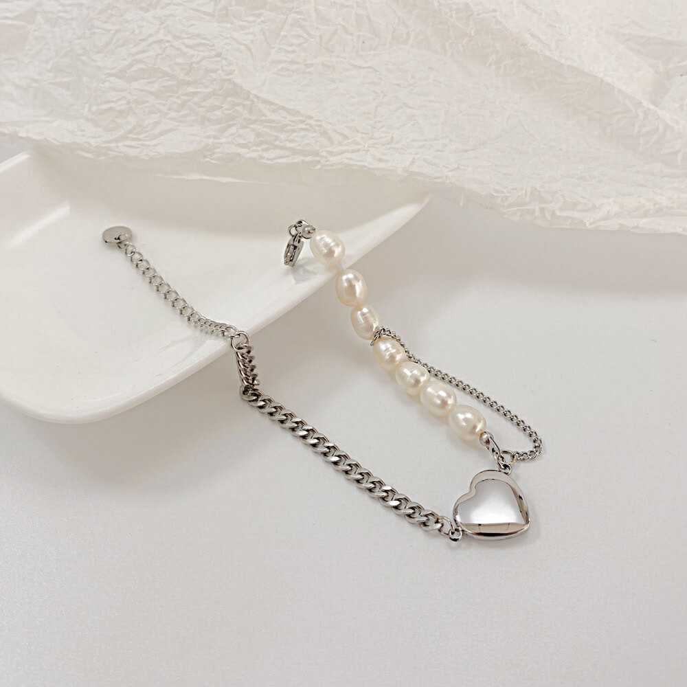 Dámský Kubánský náramek z oceli s perlou