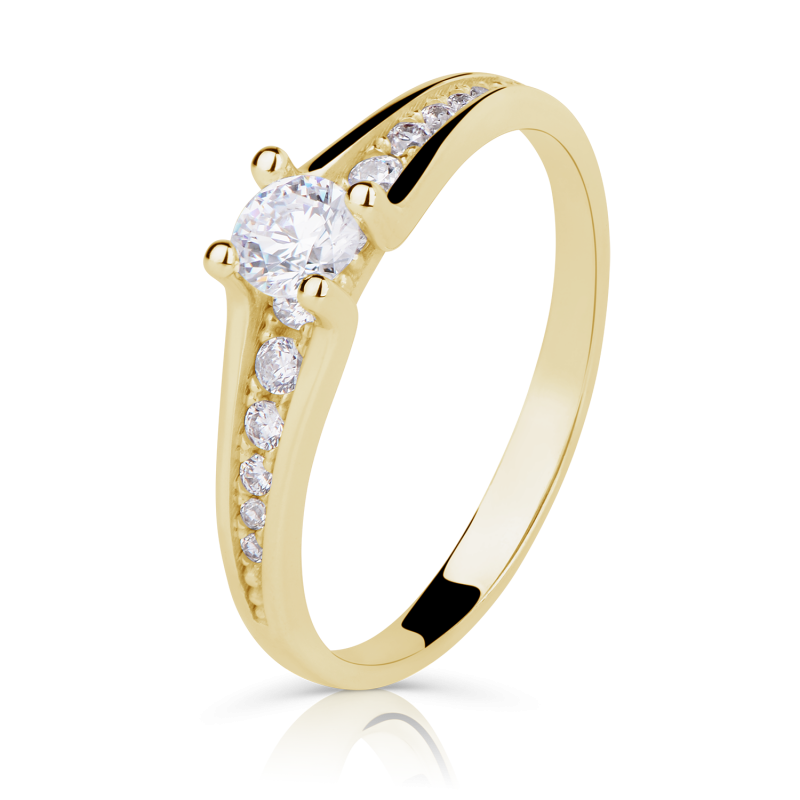 Zlatý zásnubní prsten DF 2956 se zirkony