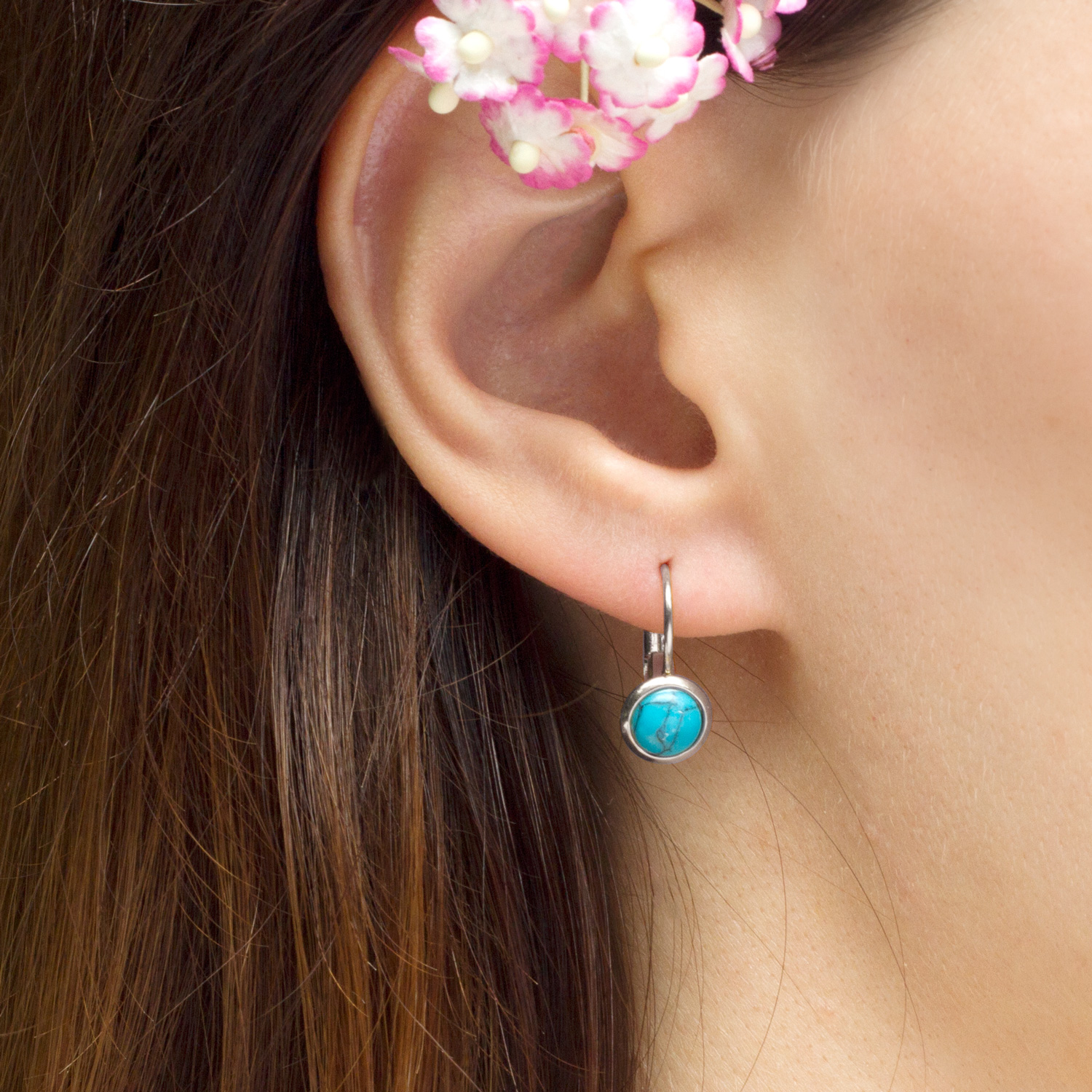 Dámské náušnice na patent z oceli s Tyrkysem