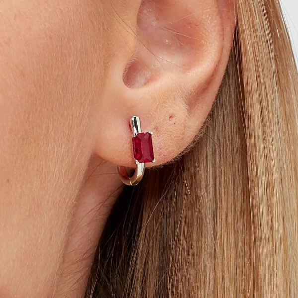 Stříbrná single náušnice Fancy Passion Ruby FPR08 1KS