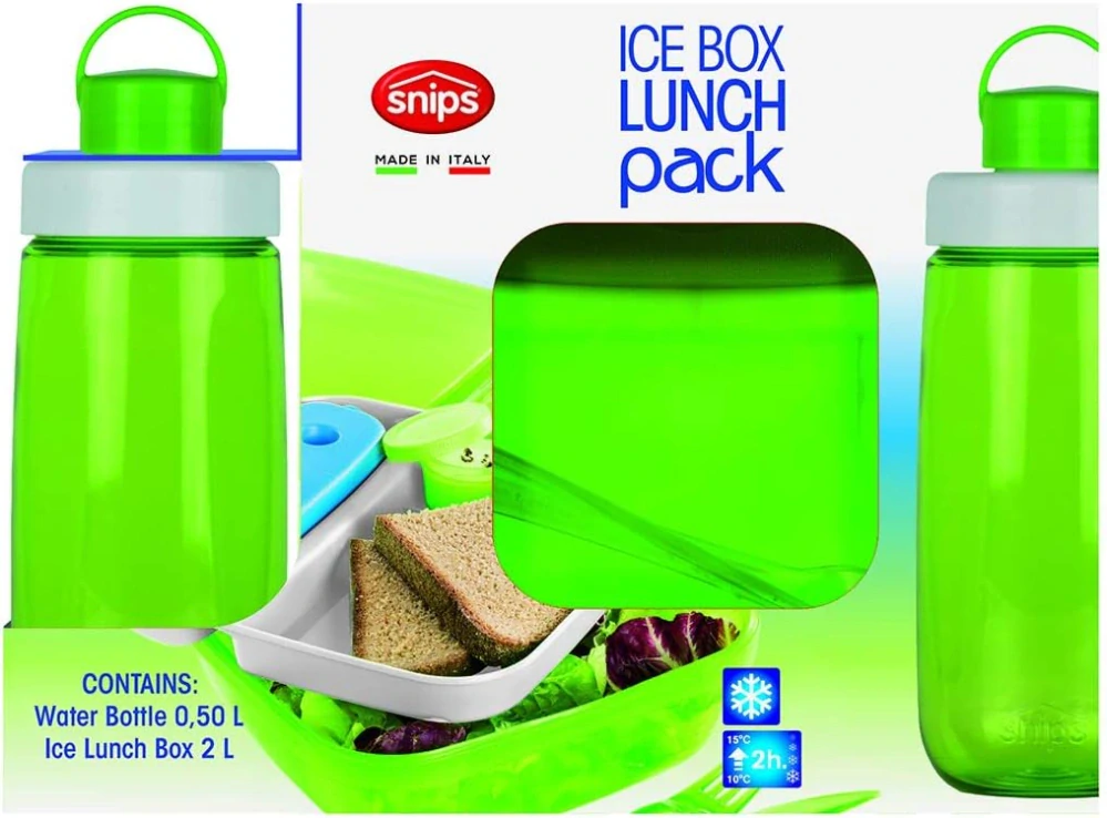 Láhev na pití + Box na oběd Snips Ice Box (0,5l láhev na vodu s 1,5l ledovým obědovým boxem), zelený