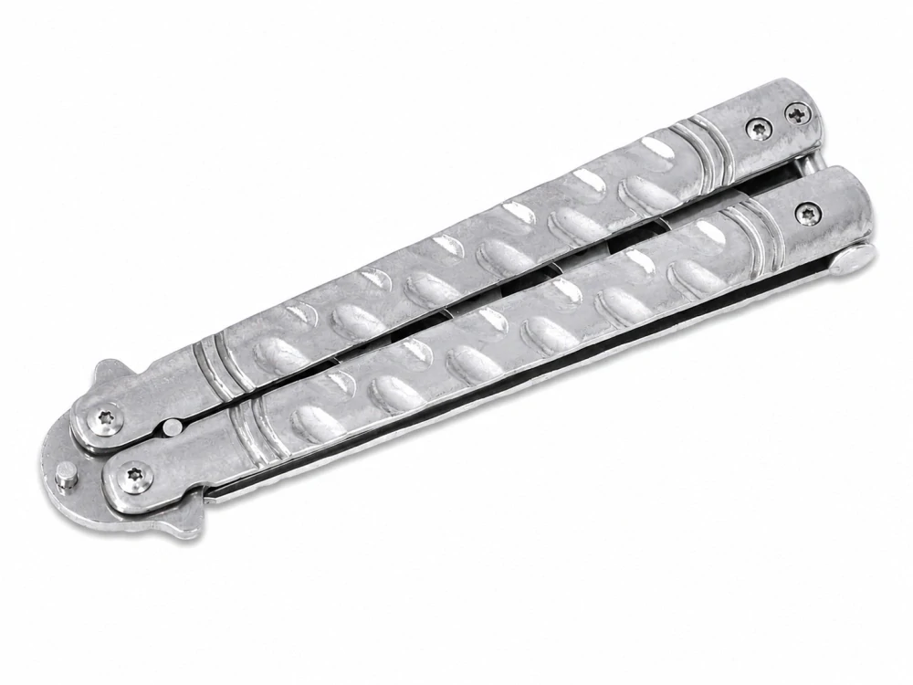 Stříbrný cvičný nůž balisong – tréninkový motýlek