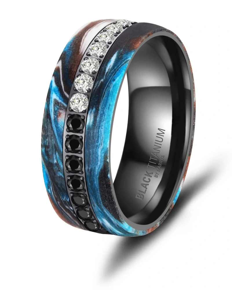 Luxusní snubní prsteny Black Titanium – Modrý oceán