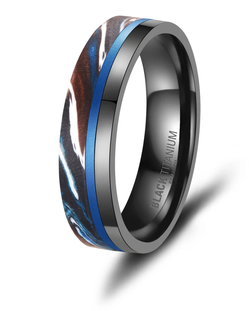 Luxusní snubní prsteny Black Titanium – Modrý oceán