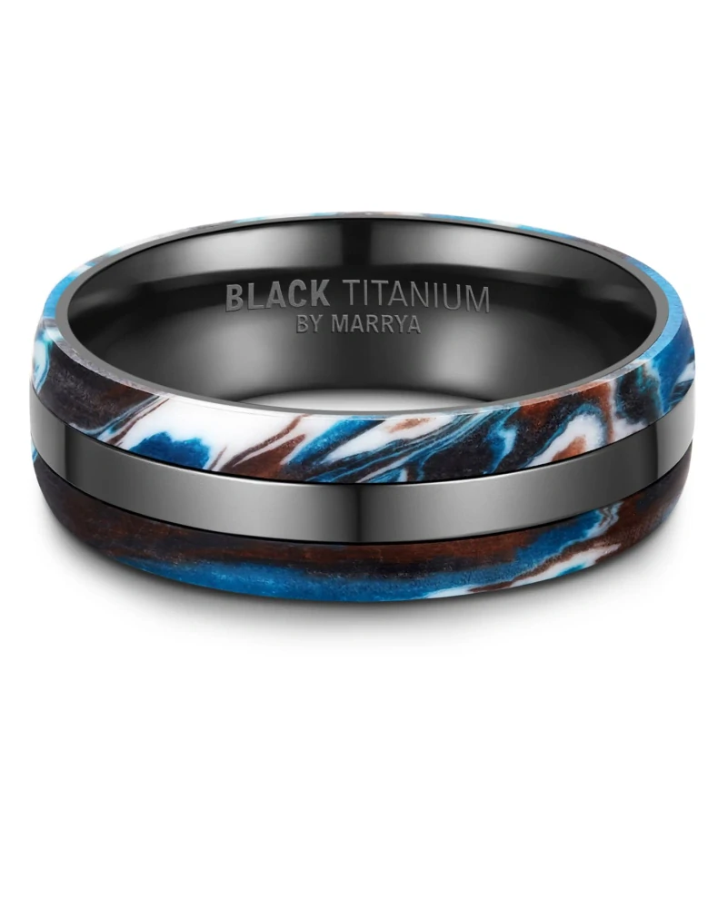 Luxusní snubní prsteny Black Titanium – Modrý oceán