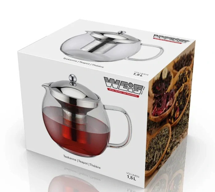 Konvice na čaj s filtrem, nerez / borosilikátové sklo, 1500 ml