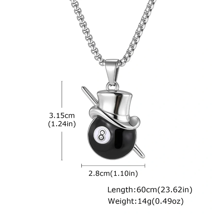 Ocelový náhrdelník Lucky 8 Ball s cylindrem