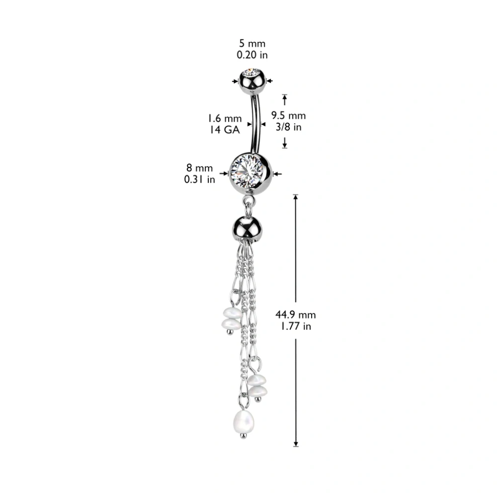 Dlouhý piercing do pupíku s řetízky