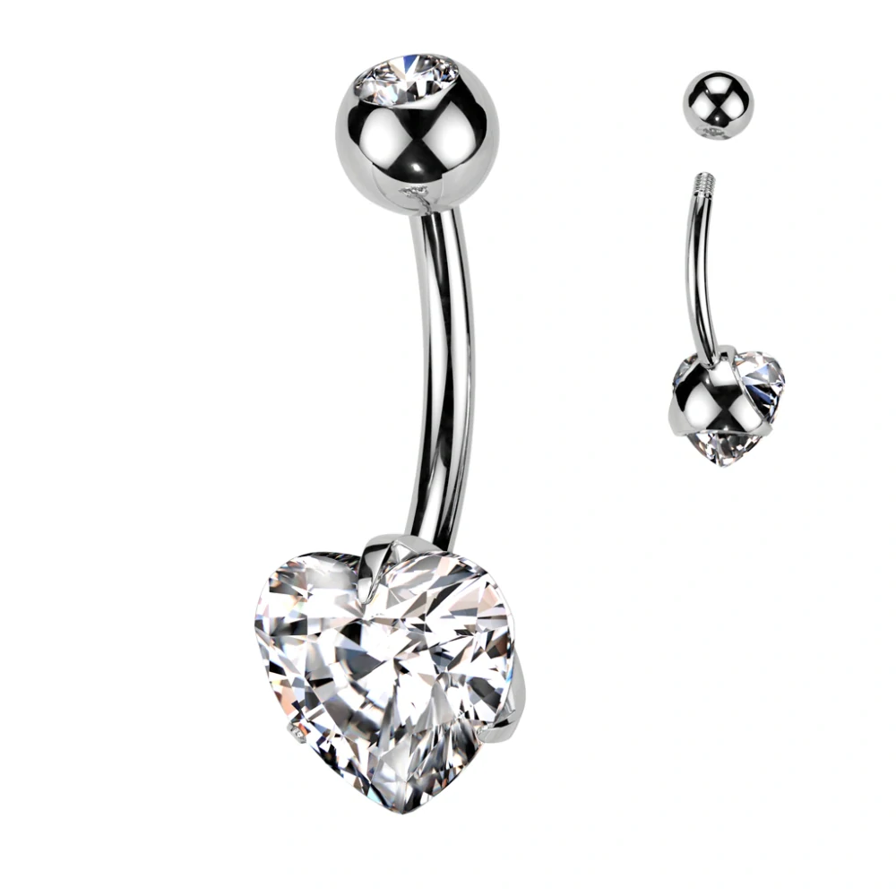 Titanový piercing do pupíku srdce