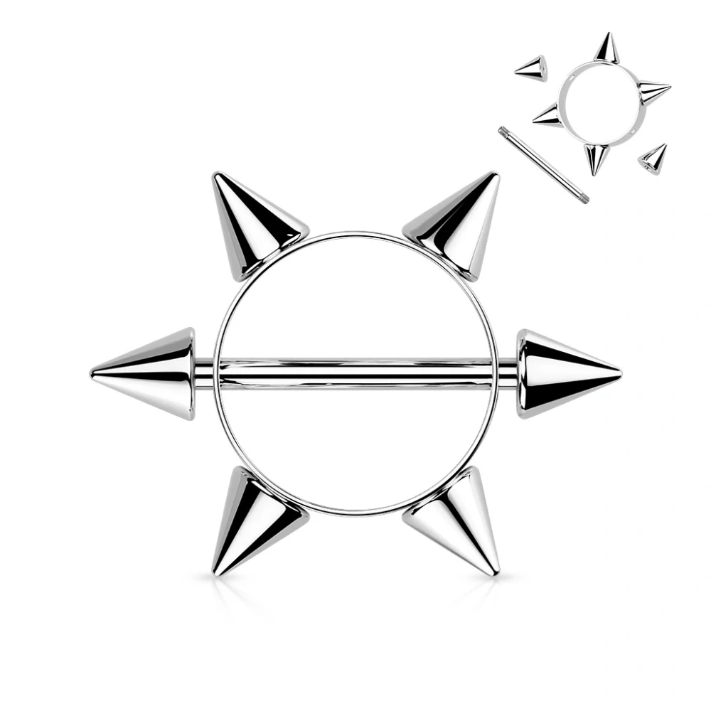 Piercing do bradavky se štítem s hroty