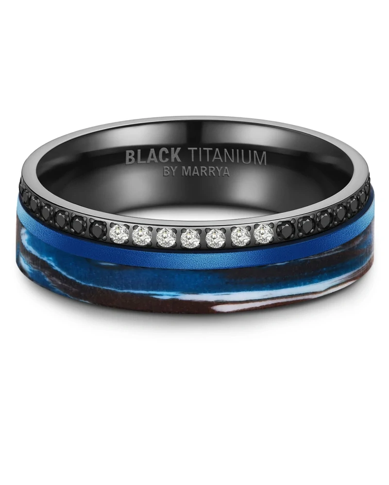 Luxusní snubní prsteny Black Titanium – Modrý oceán