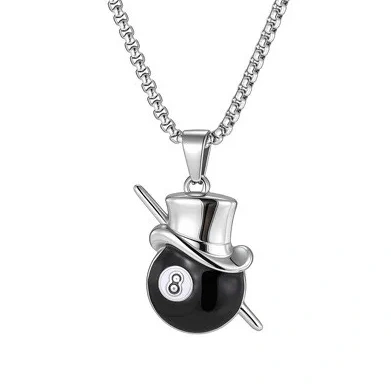 Ocelový náhrdelník Lucky 8 Ball s cylindrem