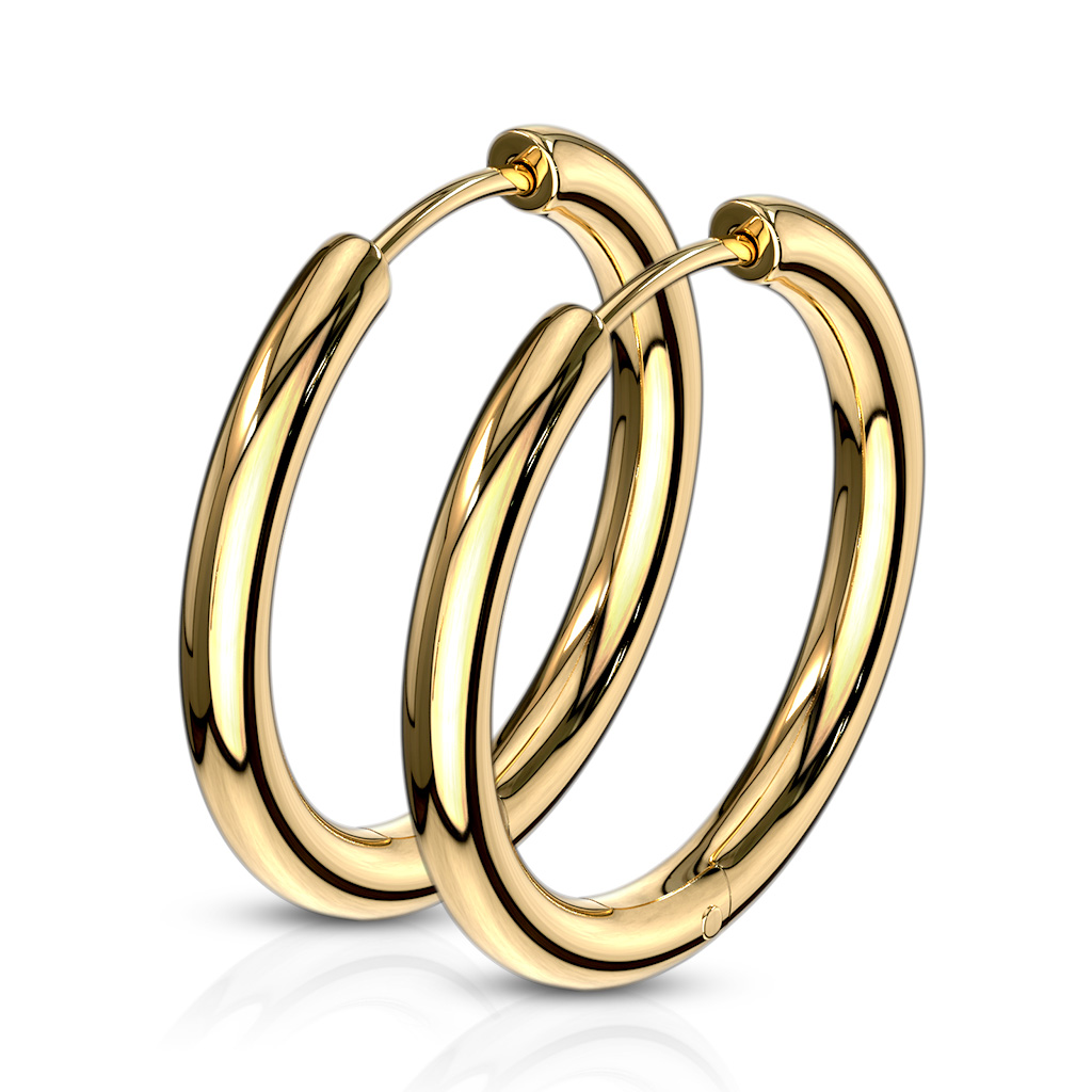 Moderní kruhové náušnice z chirurgické oceli zlaté