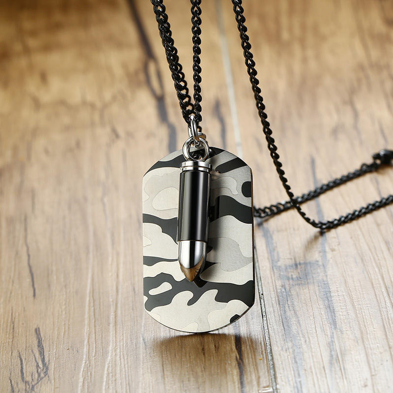 Ocelový přívěsek psí známka Camouflage