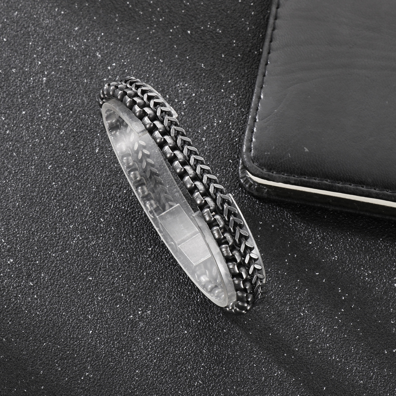 Ocelový náramek Hip-Hop v barvě šedá patina 21 cm