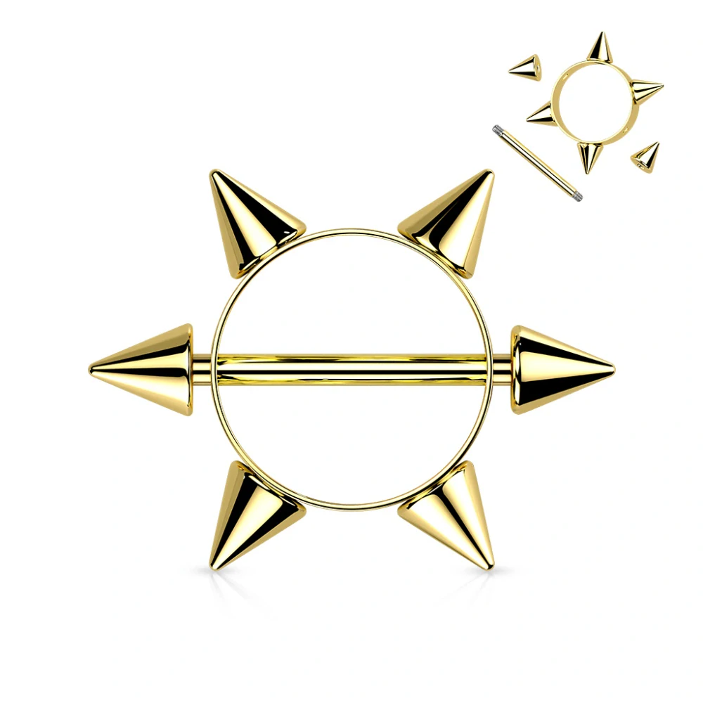 Piercing do bradavky se štítem s hroty