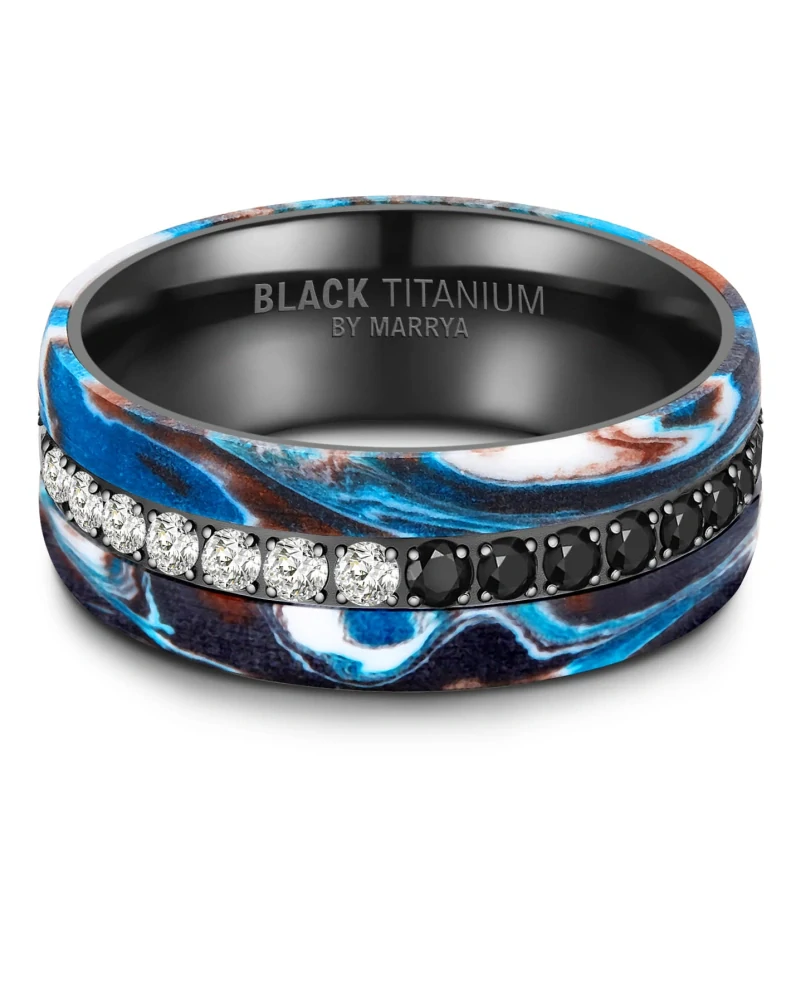 Luxusní snubní prsteny Black Titanium – Modrý oceán