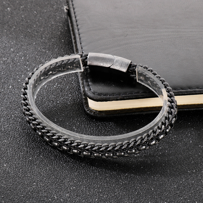 Ocelový náramek Hip-Hop v barvě šedá patina 21 cm