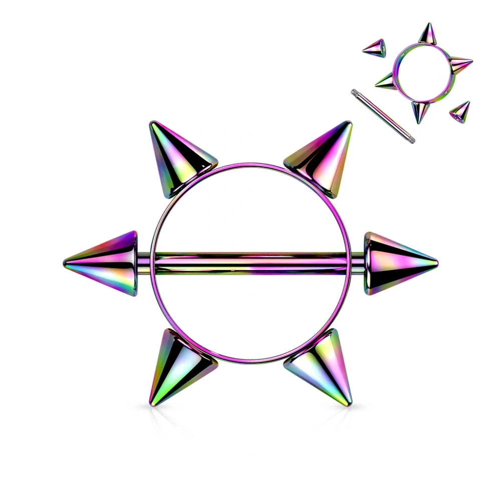 Piercing do bradavky se štítem s hroty