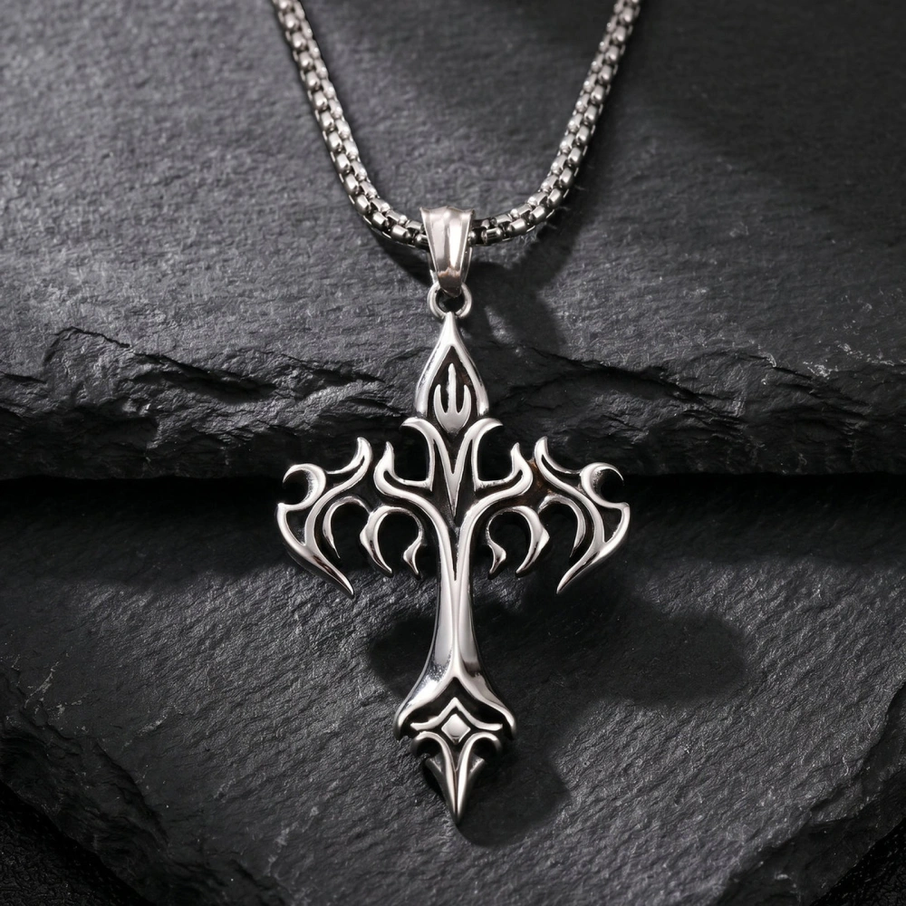 Náhrdelník z nerezové oceli s křížem Fleur-de-Lis