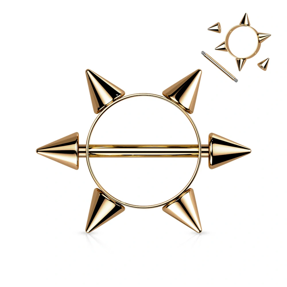 Piercing do bradavky se štítem s hroty