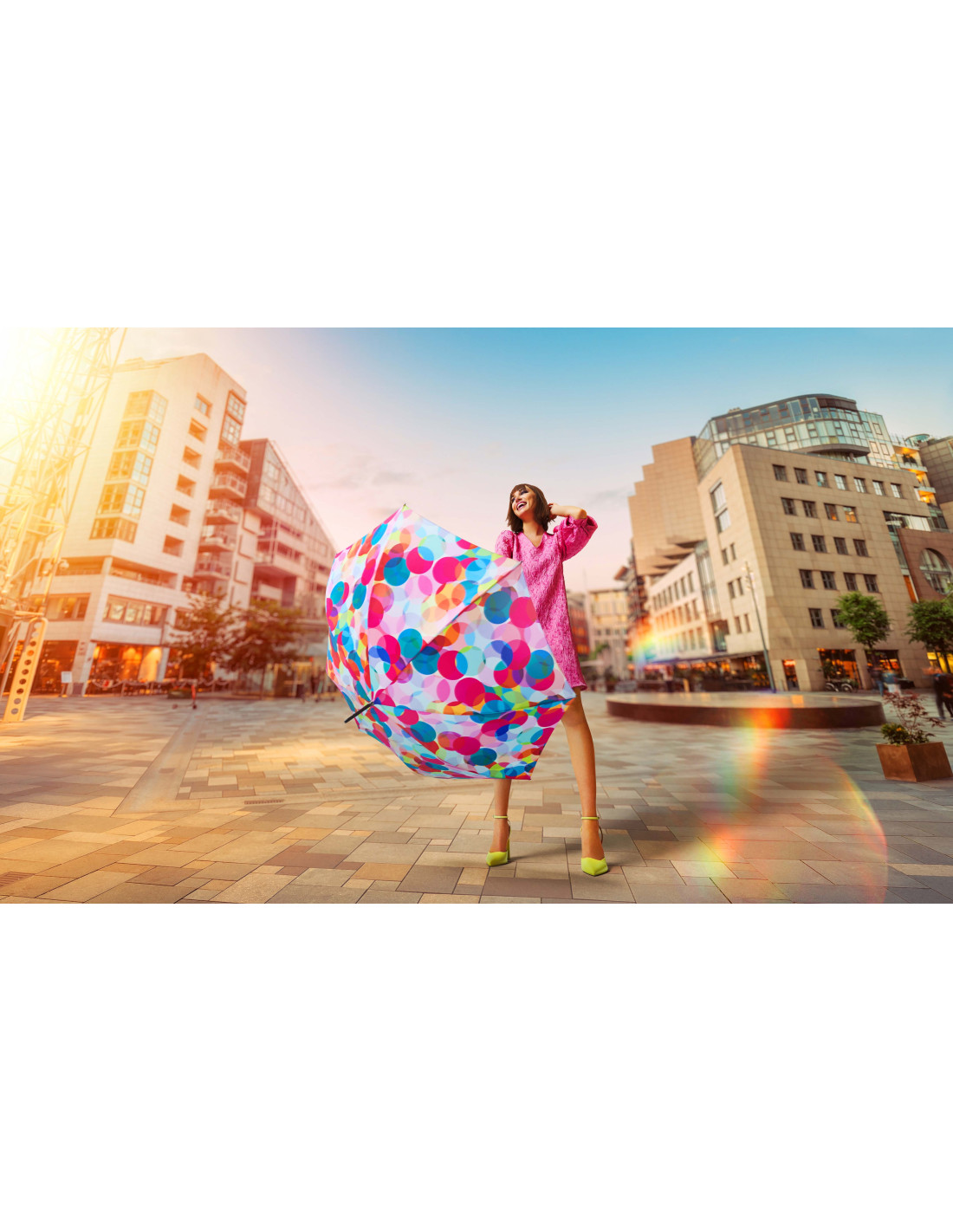 Modern Art Long AC Bubblegum - holový vystřelovací deštník
