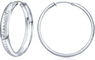 Stříbrné náušnice kruhy 30 mm s ozdobným rytím SILVEGOB30564-30p