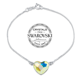 SILVEGO stříbrný náramek se Swarovski® Crystals srdce Aurora Boreale VSW058b 