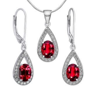 Set stříbrných šperků ORION náušnice a přívěsek se syntetickým rubínem JJJS0223r