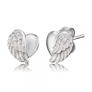 Stříbrné náušnice Srdce s andělským křídlem a zirkony ERE-LILHW-ST