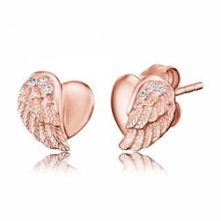 Stříbrné náušnice Srdce s andělským křídlem a zirkony ERE-LILHW-STR