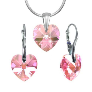 Stříbrný set SRDCE 14mm vyroben s CRYSTALLIZED™ – Swarovski Elements - Light Ros