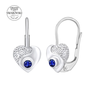 SILVEGO stříbrné náušnice srdce s modrým kamenem Swarovski® Created Stones