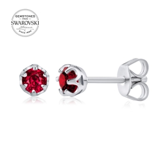 Stříbrné náušnice pecky SILVEGO s přírodním červeným topazem Swarovski Gemstones