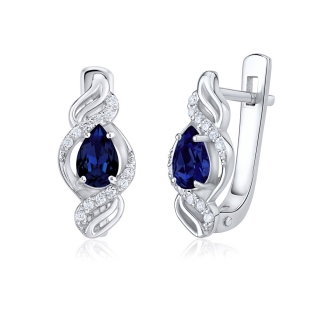 Luxusní stříbrné náušnice HARPER se syntetickým Safírem