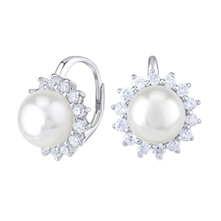 Luxusní stříbrné náušnice s přírodní bílou perlou LPS0156A