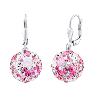 SILVEGO stříbrné visací náušnice kuličky 13 mm se Swarovski® Crystals růžové SILVEGOB36120p