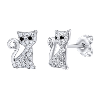 SILVEGO Stříbrné náušnice kočka Bessie s čirými Brilliance Zirconia dámské MW01038E