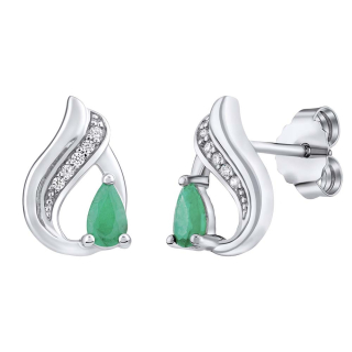 SILVEGO stříbrné náušnice Noiva s přírodním smaragdem a Brilliance zirconia FWE15711ER
