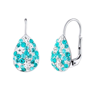 Stříbrné náušnice kapky se Swarovski® Crystals tmavě a světle tyrkysové a čiré SILVEGOB36126ST