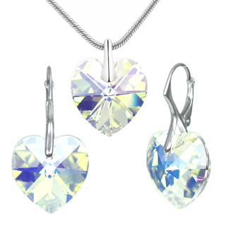 SILVEGO stříbrná souprava Srdce Crystal AB se Swarovski® Crystals