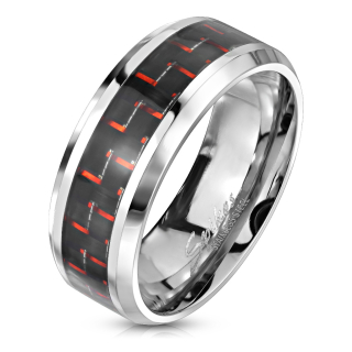 Prsten z chirurgické oceli Red Carbon