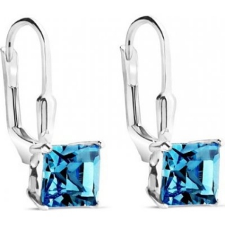 SILVEGO náušnice kostky AQUAMARINE se Swarovski Crystals